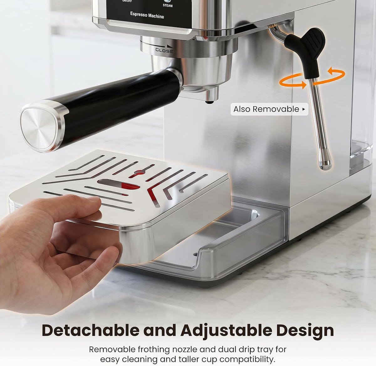 Electactic 20 Bar Espresso Machine with Milk Frother, Professional Espresso Coffee Maker for Cappuccino & Latte, Stainless Steel Espresso Maker with 40.6oz Removable Water Tank for Home Kitchen