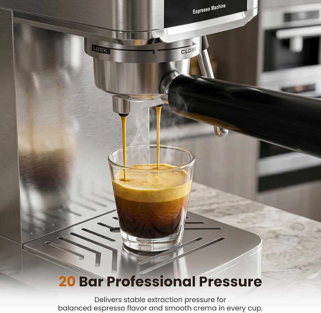 Electactic 20 Bar Espresso Machine with Milk Frother, Professional Espresso Coffee Maker for Cappuccino & Latte, Stainless Steel Espresso Maker with 40.6oz Removable Water Tank for Home Kitchen