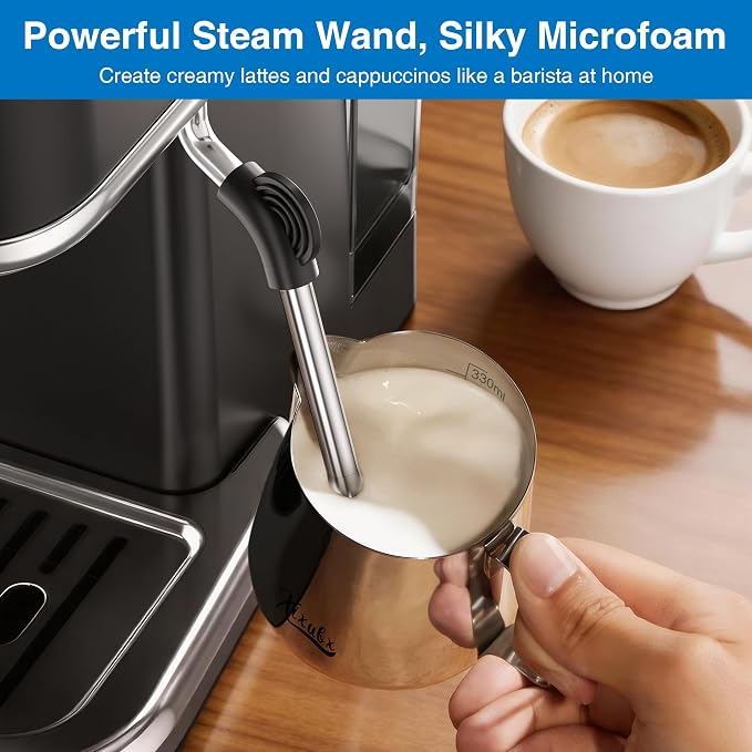 XIXUBX Espresso Machine with Grinder, PID & Programmable Settings, Black