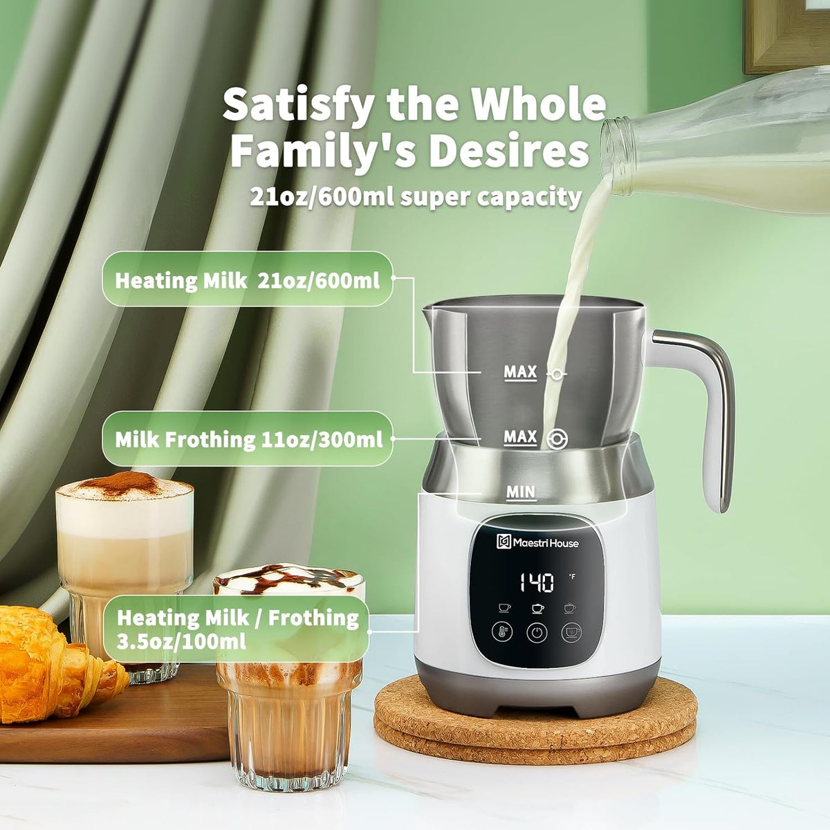 Maestri House DualFro 600 Milk Frother and Steamer 21oz/600mL