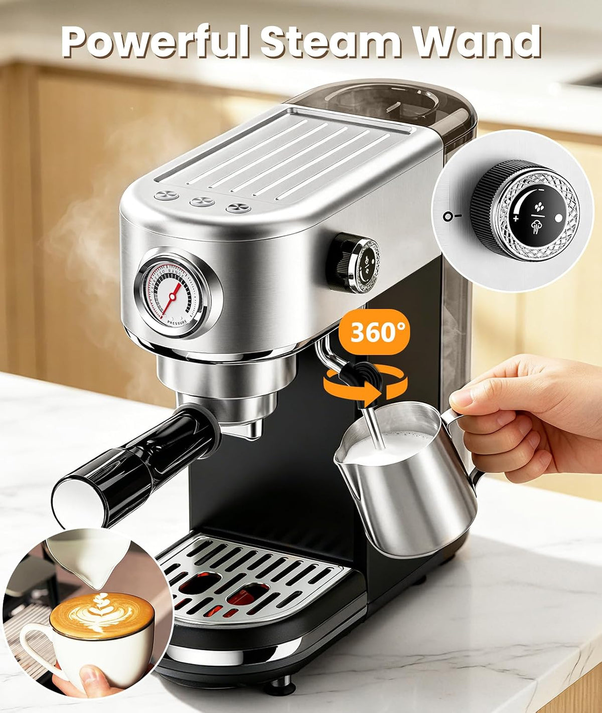 Espresso Machine, 20 Bar Espresso Coffee Machine with Milk Frother