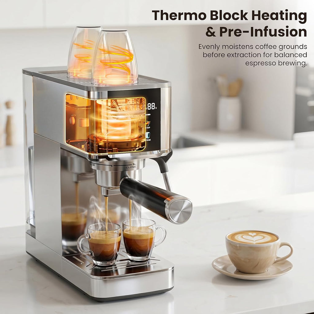 Electactic 20 Bar Espresso Machine with Milk Frother, Professional Espresso Coffee Maker for Cappuccino & Latte, Stainless Steel Espresso Maker with 40.6oz Removable Water Tank for Home Kitchen