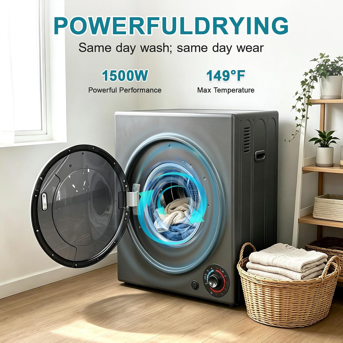 Portable Dryer for Clothes, 1500W Dryer, 4 Drying Mode