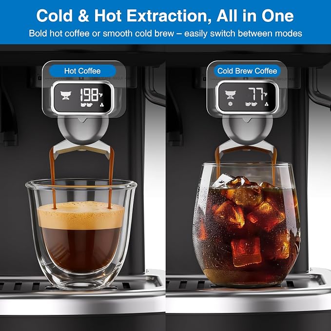 XIXUBX Espresso Machine with Grinder, PID & Programmable Settings, Black