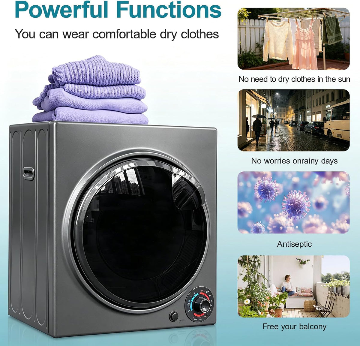 Portable Dryer for Clothes, 1500W Dryer, 4 Drying Mode