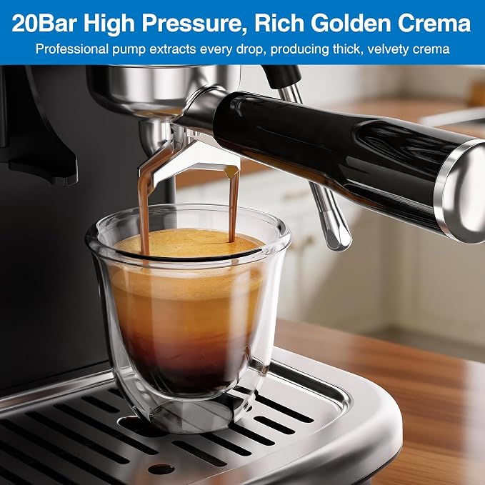 XIXUBX Espresso Machine with Grinder, PID & Programmable Settings, Black