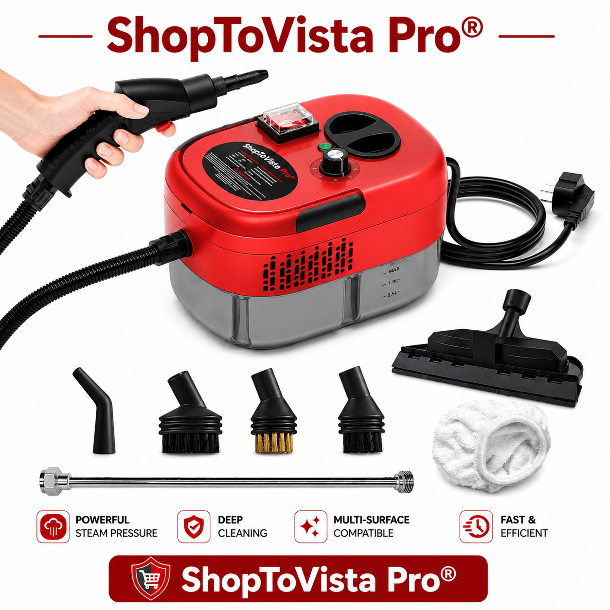 ShopToVista Pro® 2500W High Pressure Steam Cleaner Handheld Deep-Clean Steamer for Kitchen, Car & AC