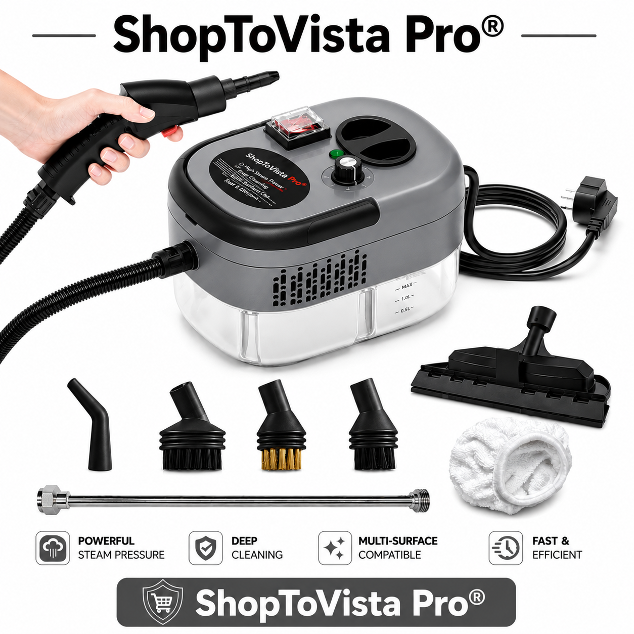 ShopToVista Pro® 2500W High Pressure Steam Cleaner Handheld Deep-Clean Steamer for Kitchen, Car & AC