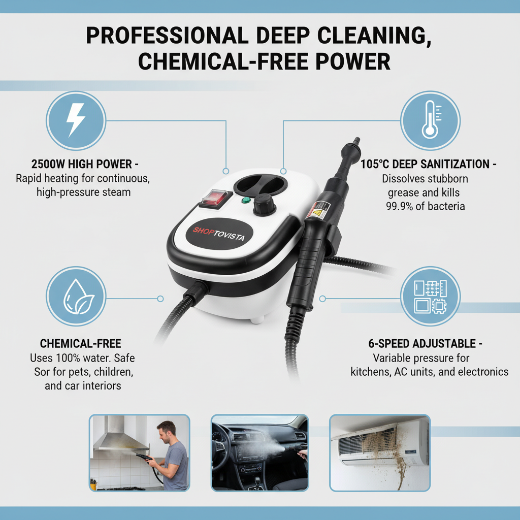 ShopToVista Pro® 2500W High Pressure Steam Cleaner Handheld Deep-Clean Steamer for Kitchen, Car & AC