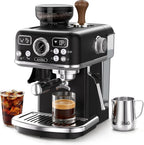 XIXUBX Espresso Machine with Grinder, PID & Programmable Settings, Black